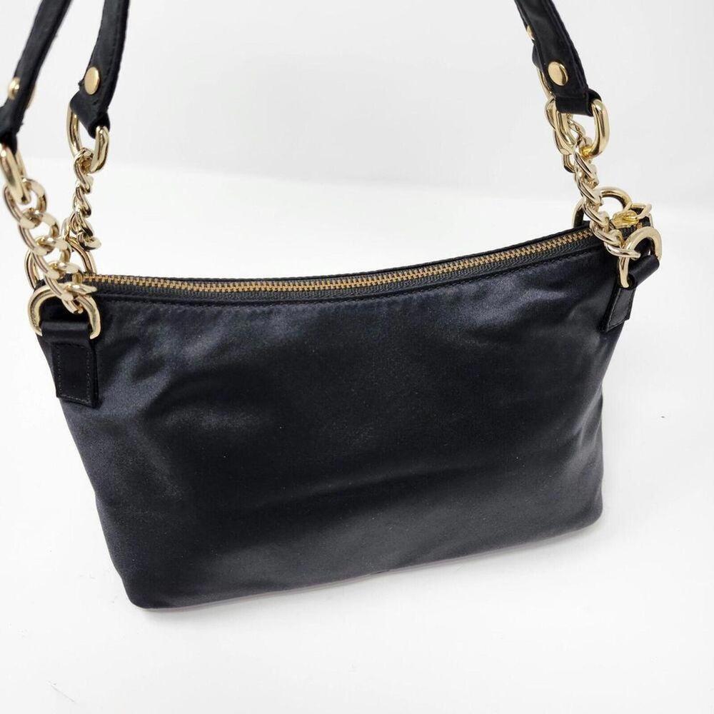 Talbots Black Satin Gold Chain Shoulder Bag
